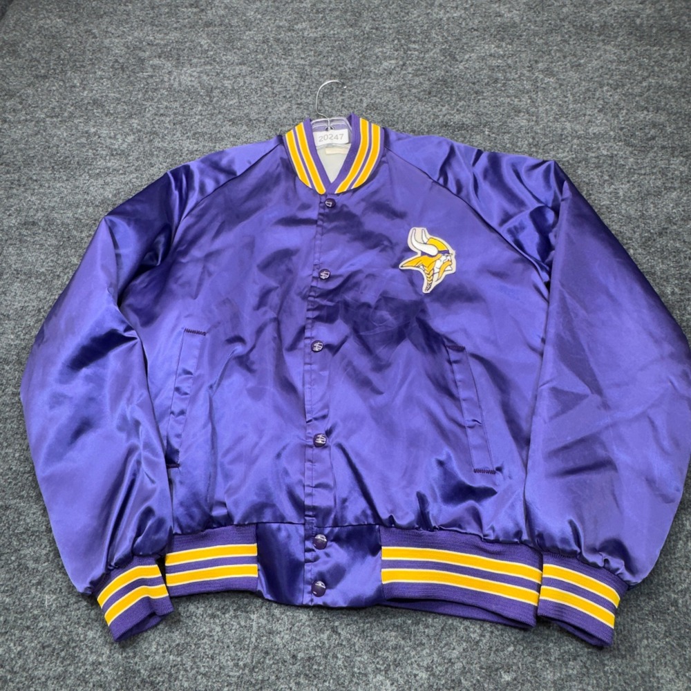 Vintage Minnesota Vikings NFL Satin Jacket Mens Medium Purple Chalk Line Bomber